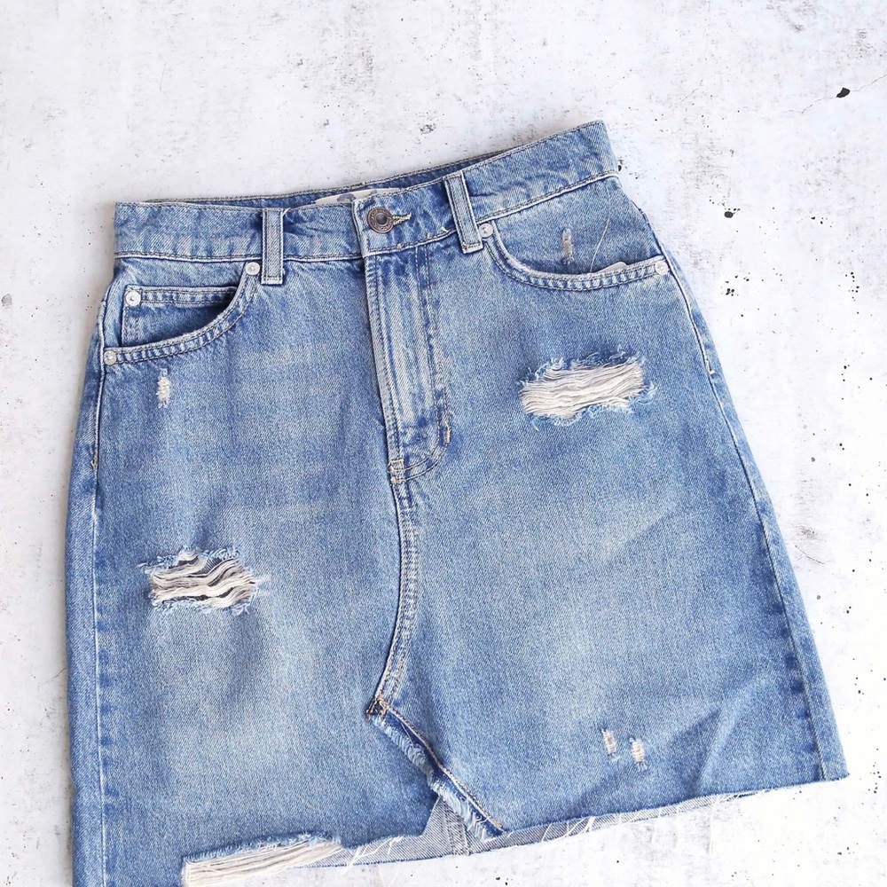 Free People Hallie Distressed Denim Skirt Sz. 27